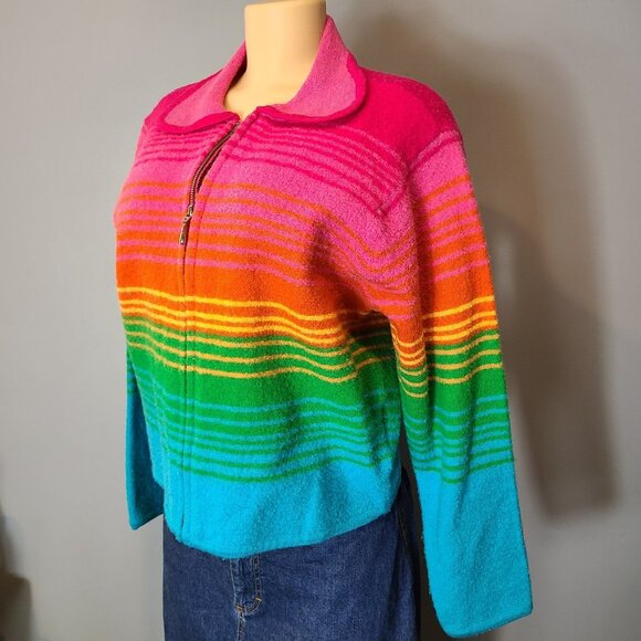 Vtg Talbots Cardigan Sweater Sz Medium Wool Preppy Colorful Stripe 90s Full Zip - Picture 4 of 10